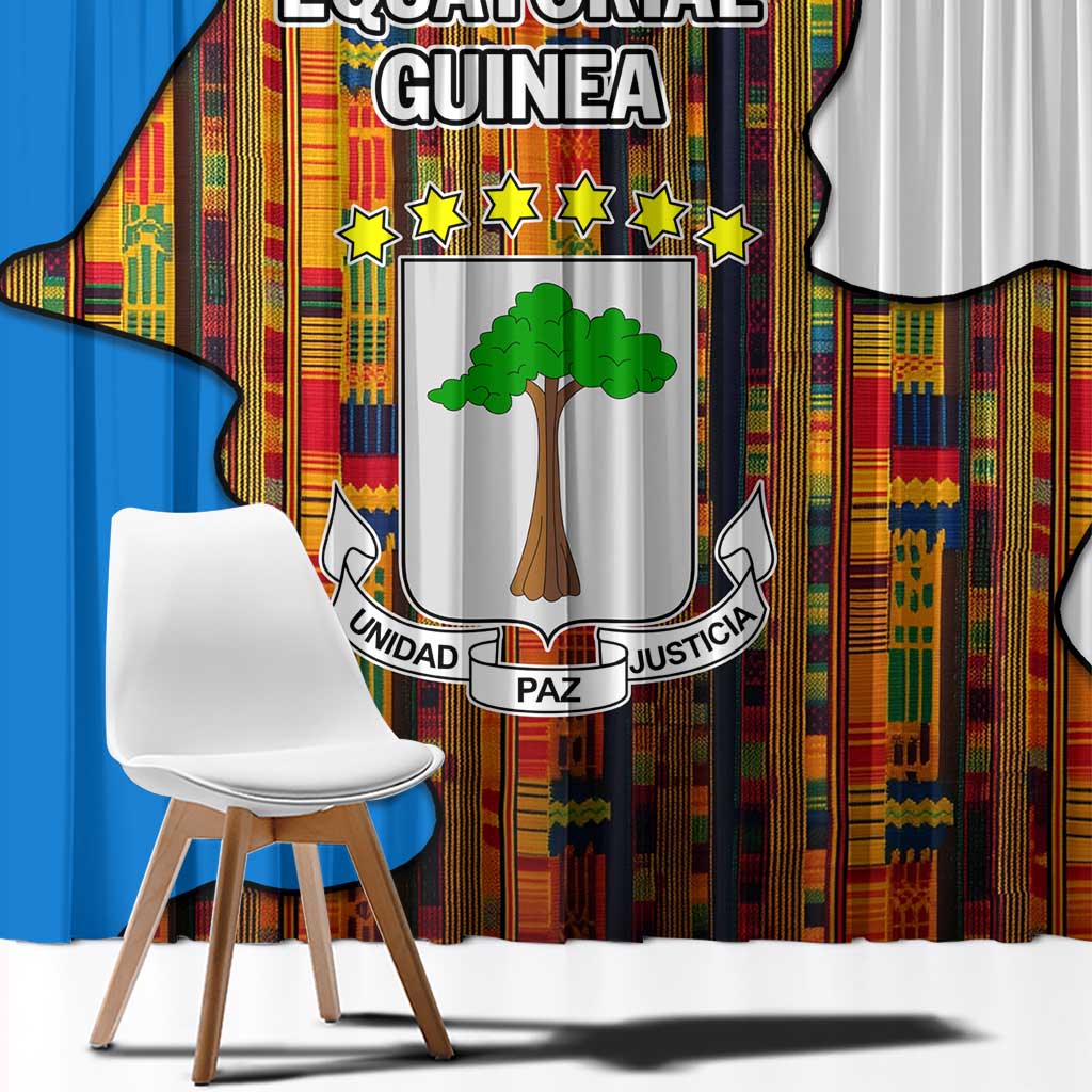 Equatorial Guinea Kente Window Curtain with Tribal Mask and National Coat of Arms