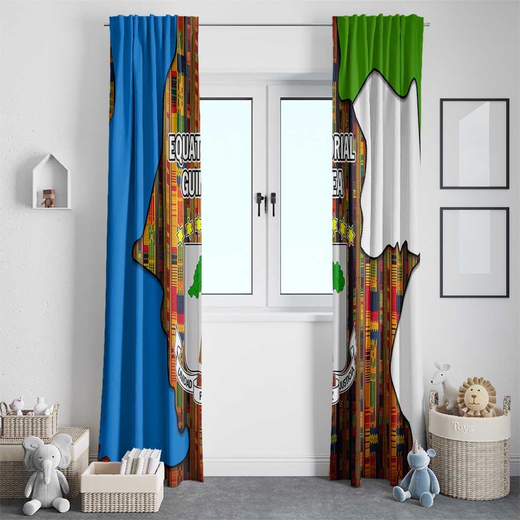 Equatorial Guinea Kente Window Curtain with Tribal Mask and National Coat of Arms