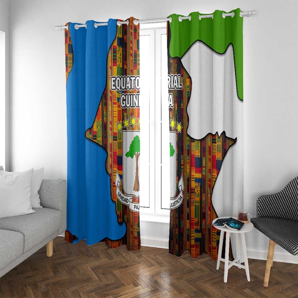 Equatorial Guinea Kente Window Curtain with Tribal Mask and National Coat of Arms