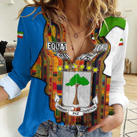 Equatorial Guinea Kente Women Casual Shirt with Tribal Mask and National Coat of Arms