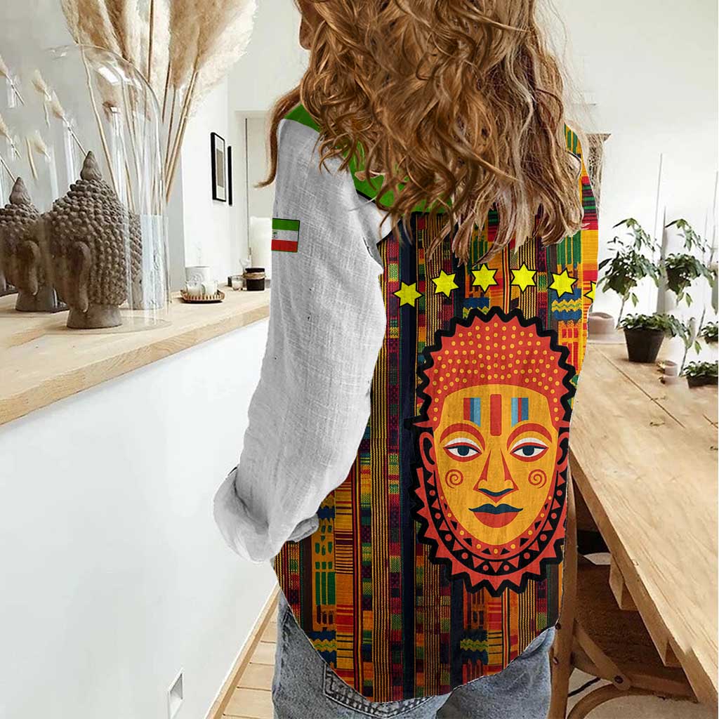 Equatorial Guinea Kente Women Casual Shirt with Tribal Mask and National Coat of Arms