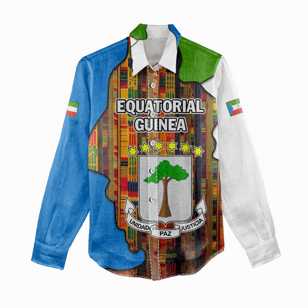 Equatorial Guinea Kente Women Casual Shirt with Tribal Mask and National Coat of Arms