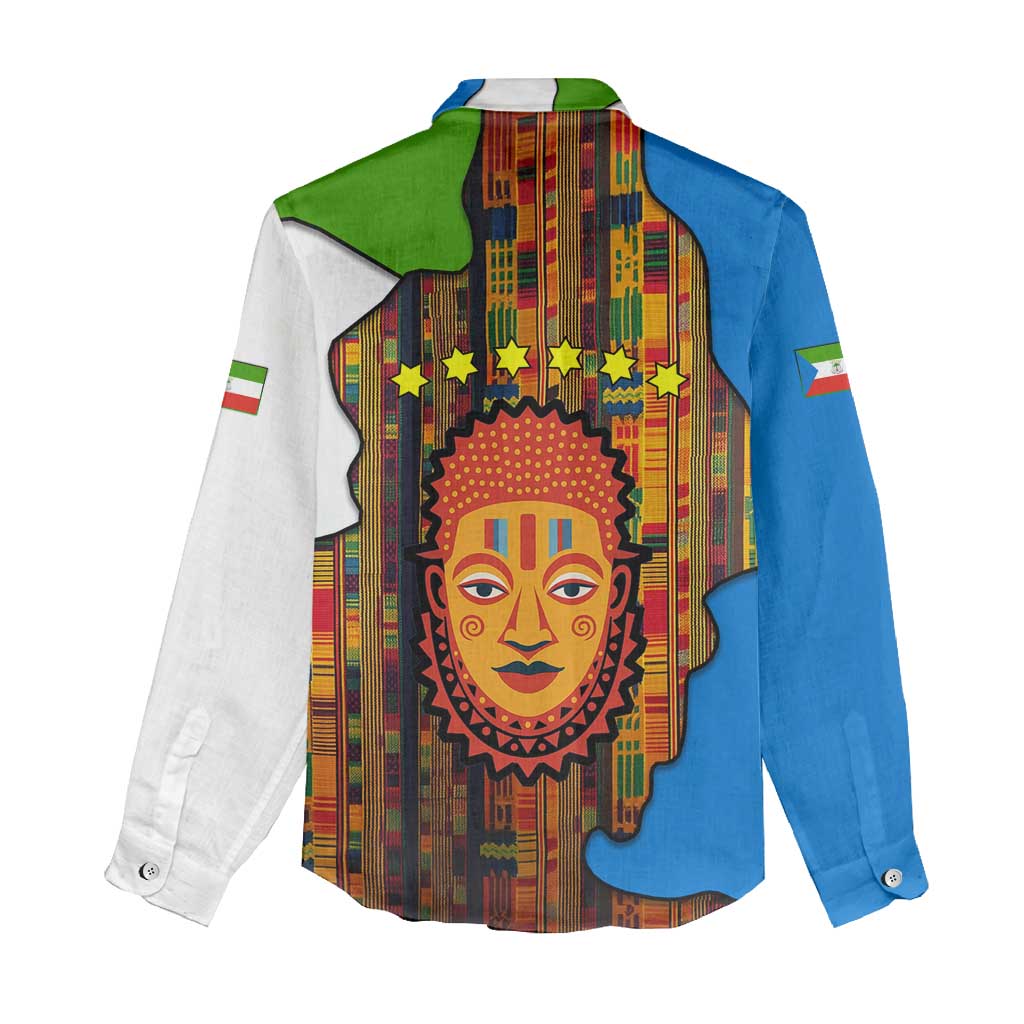 Equatorial Guinea Kente Women Casual Shirt with Tribal Mask and National Coat of Arms