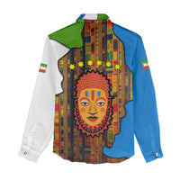 Equatorial Guinea Kente Women Casual Shirt with Tribal Mask and National Coat of Arms