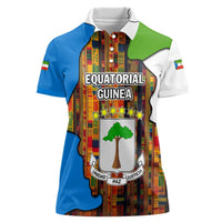Equatorial Guinea Kente Women Polo Shirt with Tribal Mask and National Coat of Arms