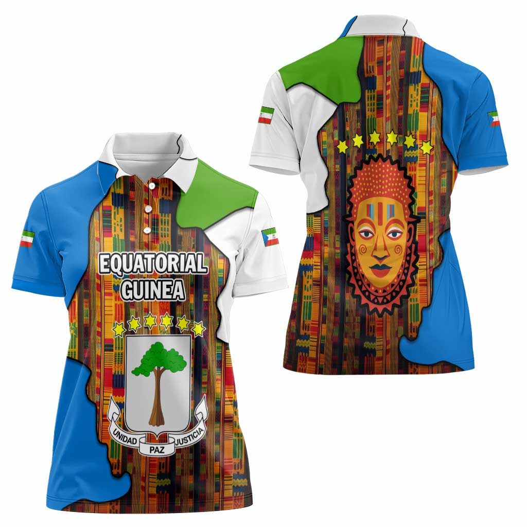 Equatorial Guinea Kente Women Polo Shirt with Tribal Mask and National Coat of Arms