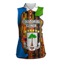 Equatorial Guinea Kente Women Sleeveless Polo Shirt with Tribal Mask and National Coat of Arms