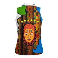Equatorial Guinea Kente Women Sleeveless Polo Shirt with Tribal Mask and National Coat of Arms