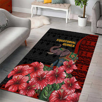 Equatorial Guinea Elephant Area Rug with Hibiscus Flowers and Tribal Patterns