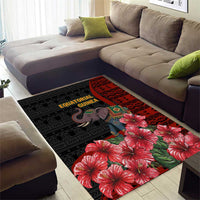 Equatorial Guinea Elephant Area Rug with Hibiscus Flowers and Tribal Patterns