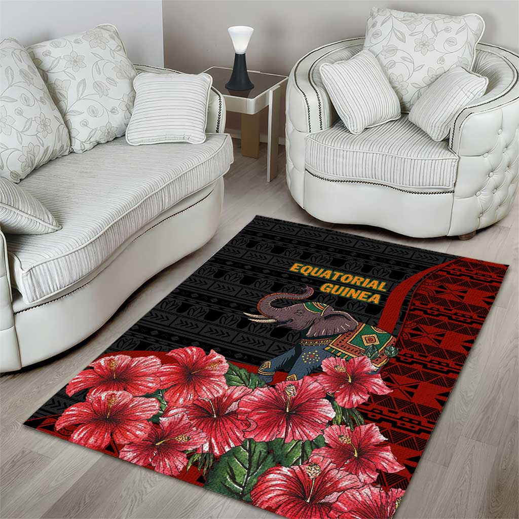Equatorial Guinea Elephant Area Rug with Hibiscus Flowers and Tribal Patterns