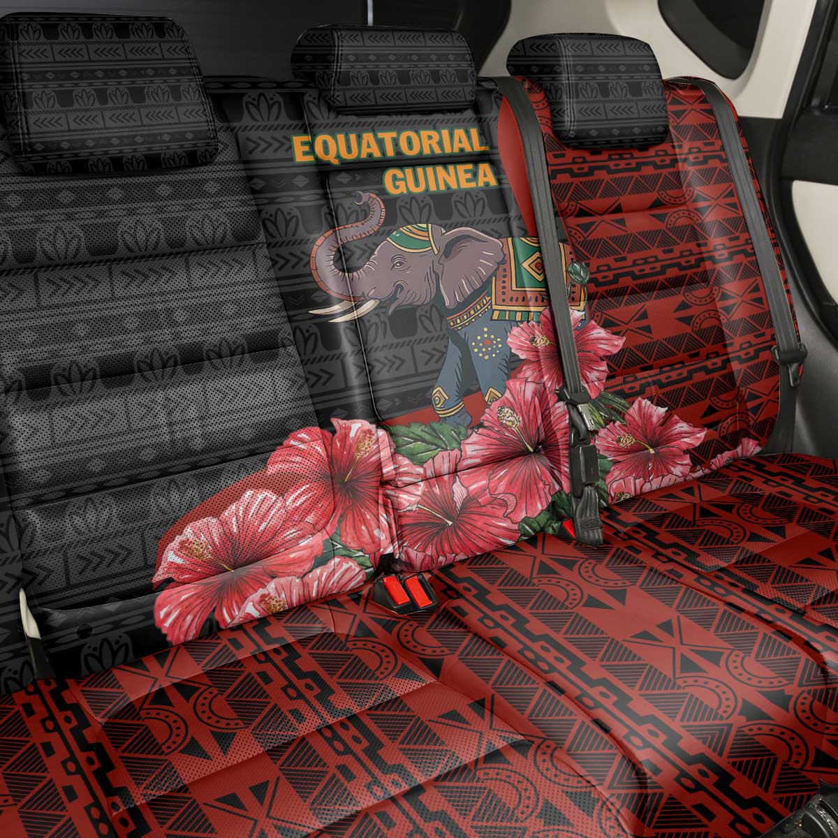 Equatorial Guinea Elephant Back Car Seat Cover with Hibiscus Flowers and Tribal Patterns