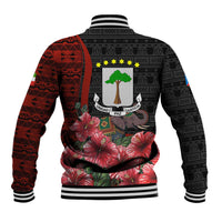 Equatorial Guinea Elephant Baseball Jacket with Hibiscus Flowers and Tribal Patterns