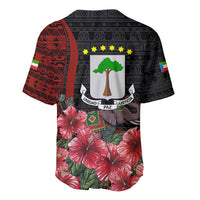 Equatorial Guinea Elephant Baseball Jersey with Hibiscus Flowers and Tribal Patterns