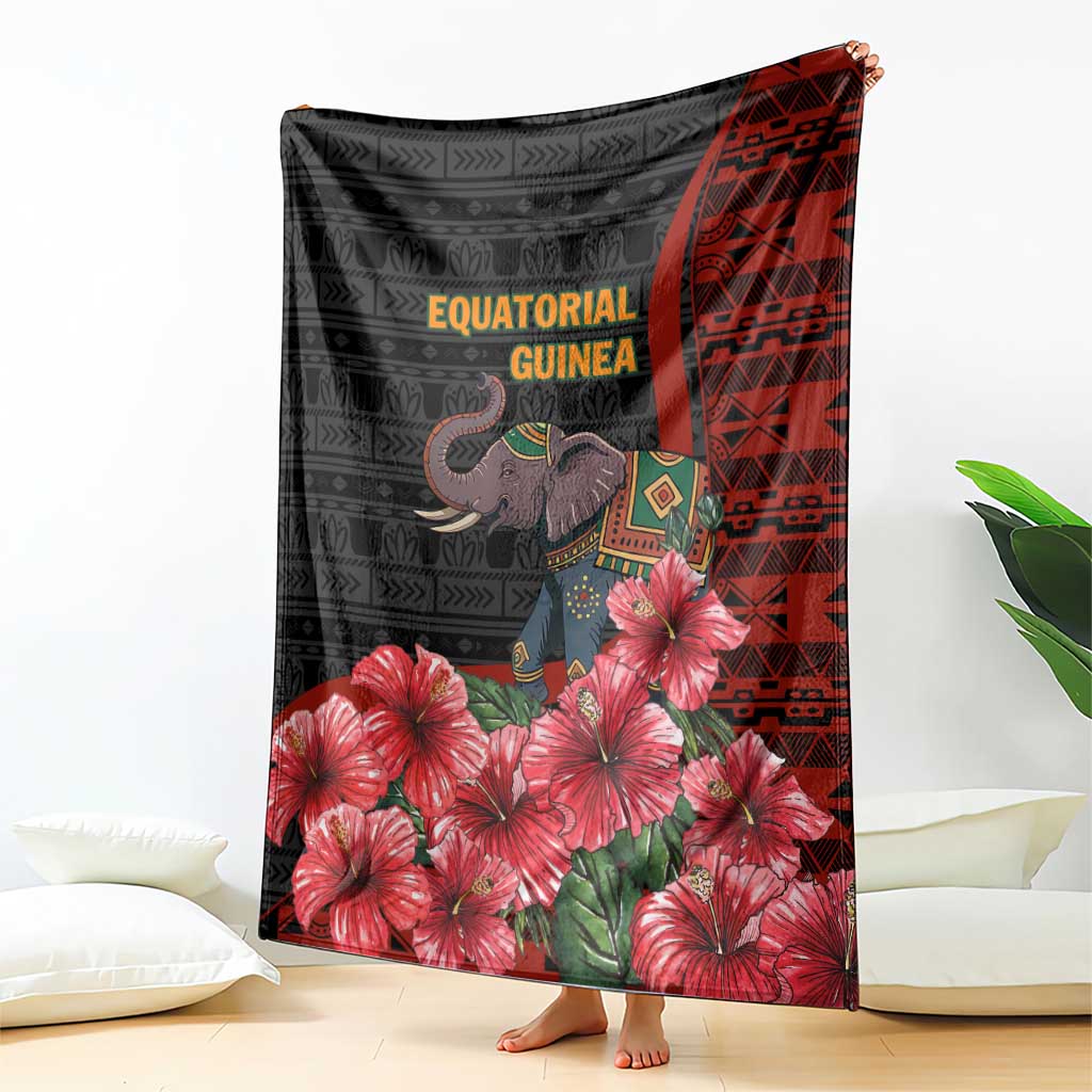 Equatorial Guinea Elephant Blanket with Hibiscus Flowers and Tribal Patterns