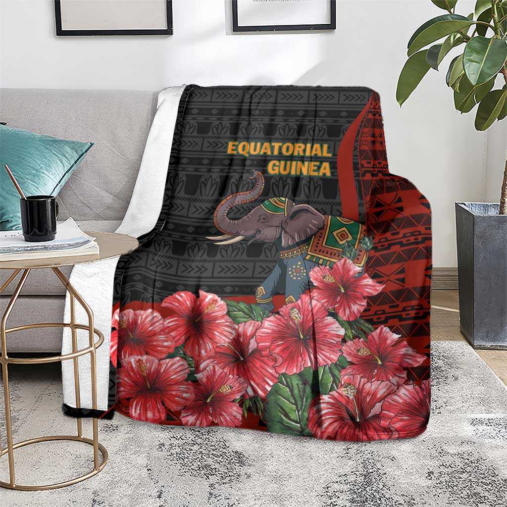 Equatorial Guinea Elephant Blanket with Hibiscus Flowers and Tribal Patterns