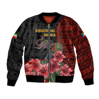 Equatorial Guinea Elephant Bomber Jacket with Hibiscus Flowers and Tribal Patterns