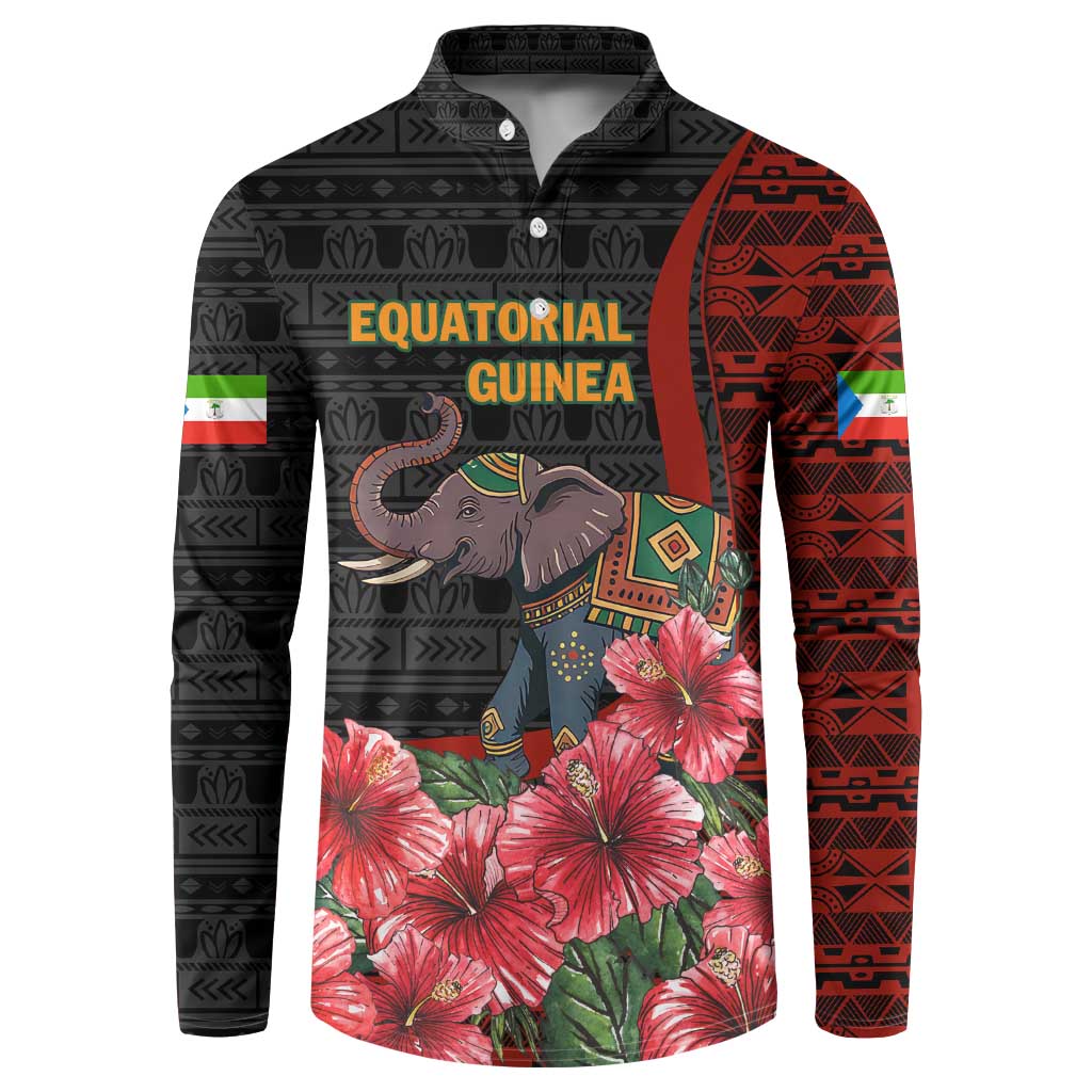 Equatorial Guinea Elephant Button Sweatshirt with Hibiscus Flowers and Tribal Patterns
