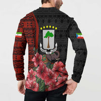 Equatorial Guinea Elephant Button Sweatshirt with Hibiscus Flowers and Tribal Patterns