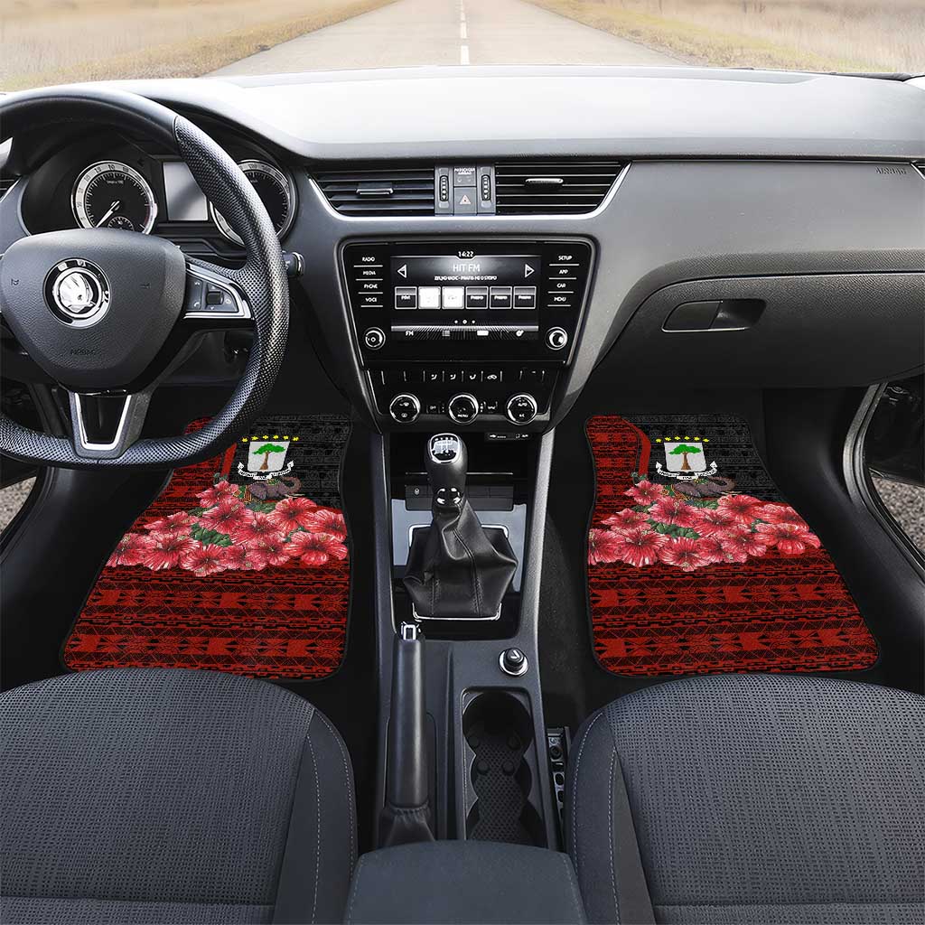Equatorial Guinea Elephant Car Mats with Hibiscus Flowers and Tribal Patterns