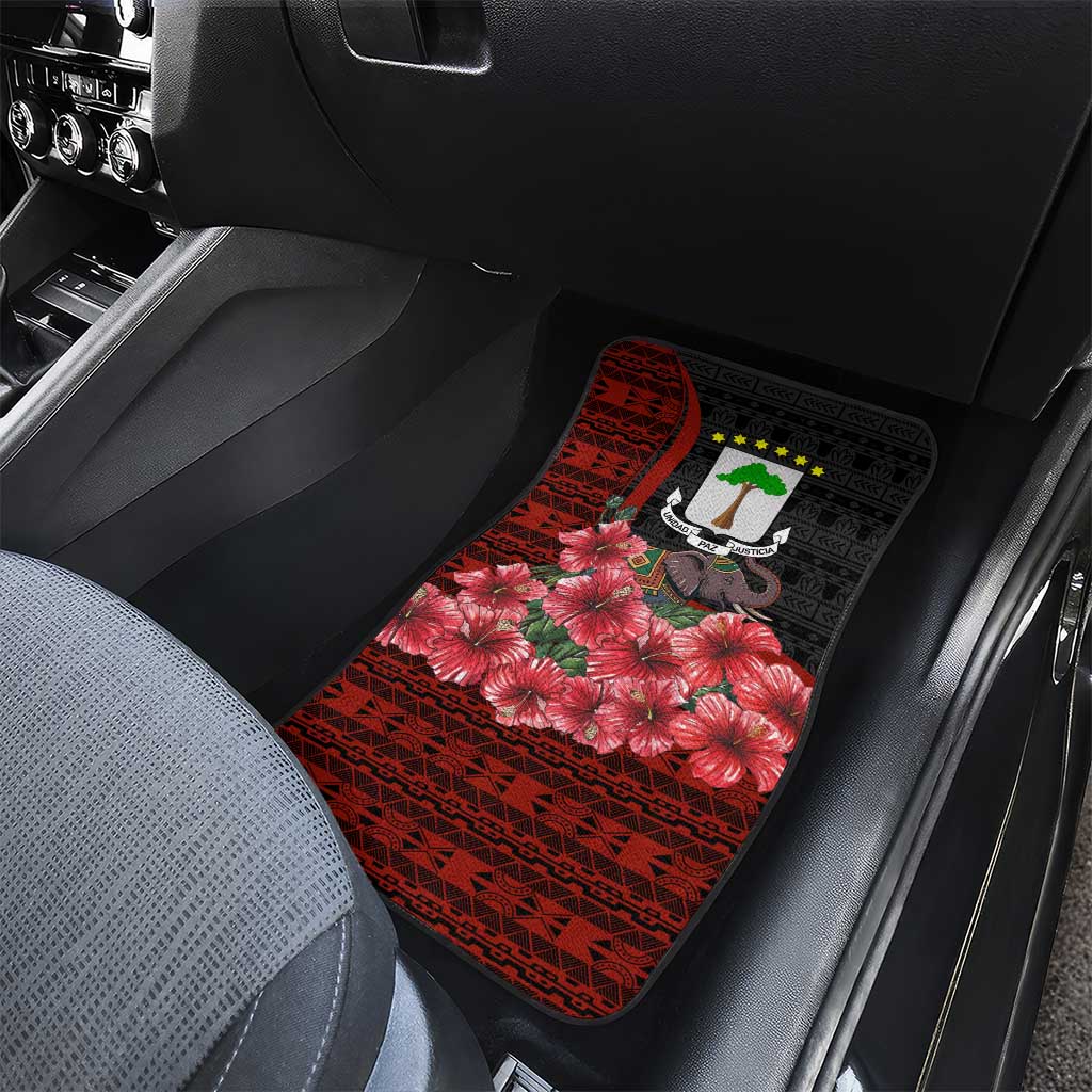 Equatorial Guinea Elephant Car Mats with Hibiscus Flowers and Tribal Patterns