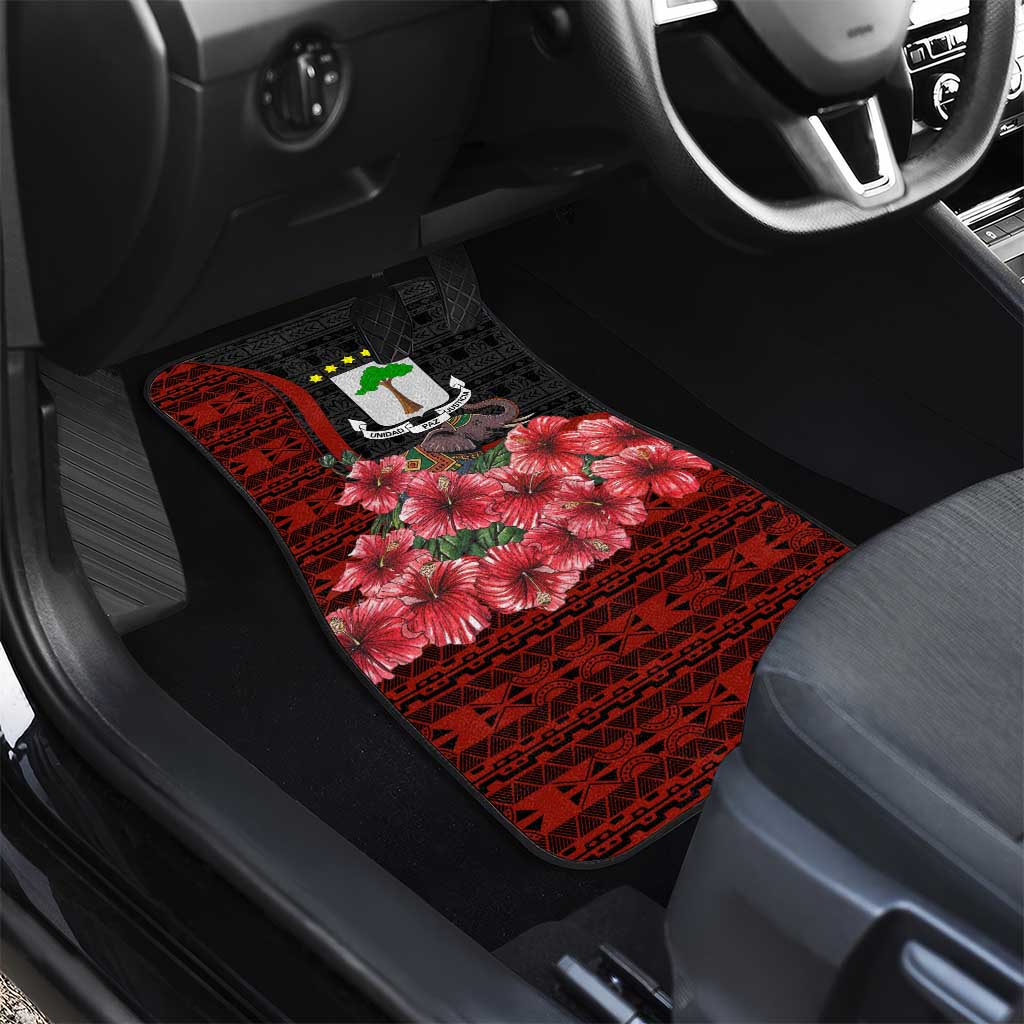 Equatorial Guinea Elephant Car Mats with Hibiscus Flowers and Tribal Patterns