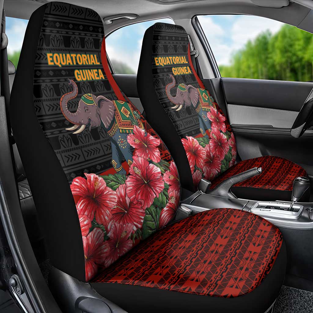 Equatorial Guinea Elephant Car Seat Cover with Hibiscus Flowers and Tribal Patterns