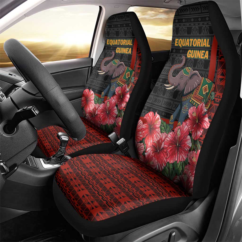 Equatorial Guinea Elephant Car Seat Cover with Hibiscus Flowers and Tribal Patterns