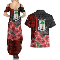 Equatorial Guinea Elephant Couples Matching Summer Maxi Dress and Hawaiian Shirt with Hibiscus Flowers and Tribal Patterns
