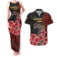 Equatorial Guinea Elephant Couples Matching Tank Maxi Dress and Hawaiian Shirt with Hibiscus Flowers and Tribal Patterns