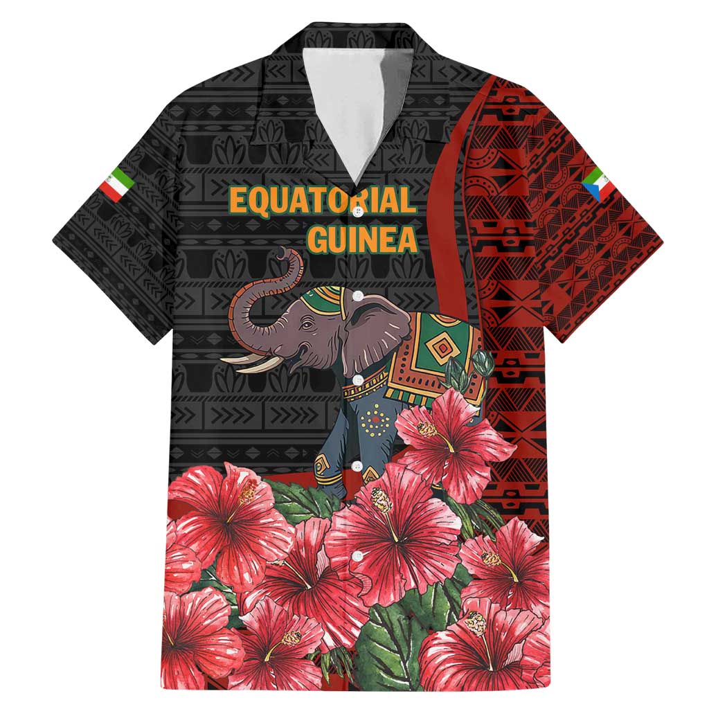 Equatorial Guinea Elephant Family Matching Mermaid Dress and Hawaiian Shirt with Hibiscus Flowers and Tribal Patterns