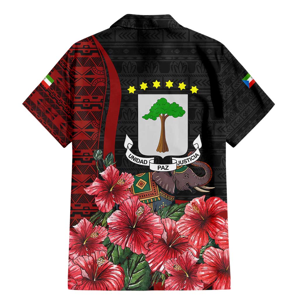 Equatorial Guinea Elephant Family Matching Mermaid Dress and Hawaiian Shirt with Hibiscus Flowers and Tribal Patterns