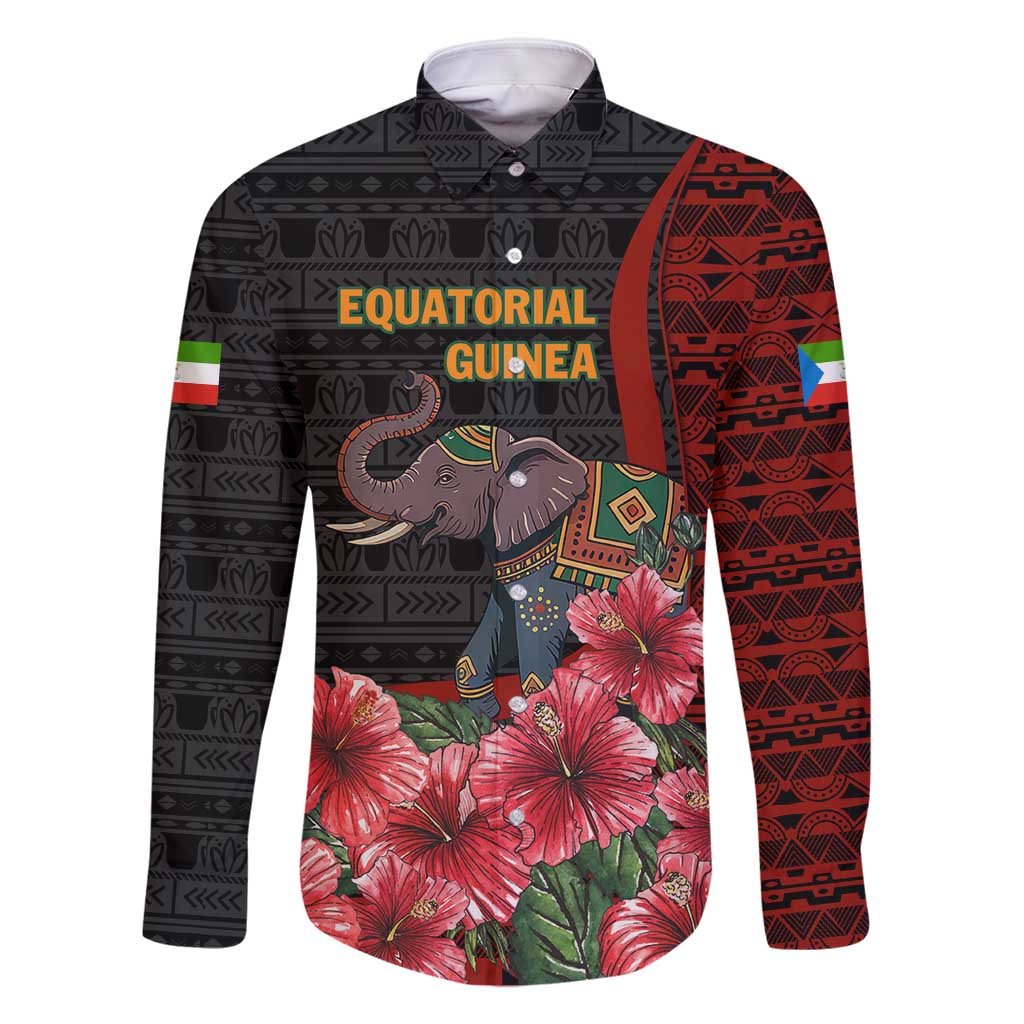 Equatorial Guinea Elephant Family Matching Mermaid Dress and Hawaiian Shirt with Hibiscus Flowers and Tribal Patterns