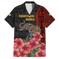 Equatorial Guinea Elephant Family Matching Off Shoulder Maxi Dress and Hawaiian Shirt with Hibiscus Flowers and Tribal Patterns
