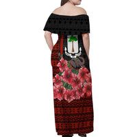 Equatorial Guinea Elephant Family Matching Off Shoulder Maxi Dress and Hawaiian Shirt with Hibiscus Flowers and Tribal Patterns