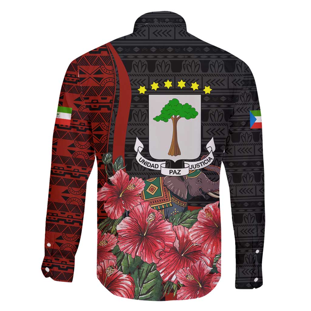 Equatorial Guinea Elephant Family Matching Short Sleeve Bodycon Dress and Hawaiian Shirt with Hibiscus Flowers and Tribal Patterns