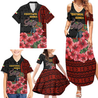 Equatorial Guinea Elephant Family Matching Summer Maxi Dress and Hawaiian Shirt with Hibiscus Flowers and Tribal Patterns