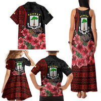 Equatorial Guinea Elephant Family Matching Tank Maxi Dress and Hawaiian Shirt with Hibiscus Flowers and Tribal Patterns