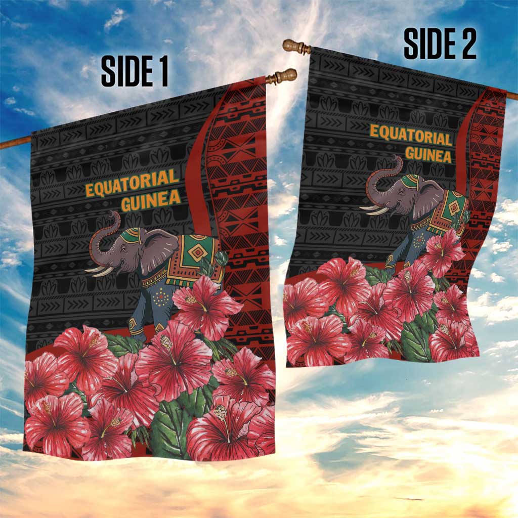 Equatorial Guinea Elephant Garden Flag with Hibiscus Flowers and Tribal Patterns