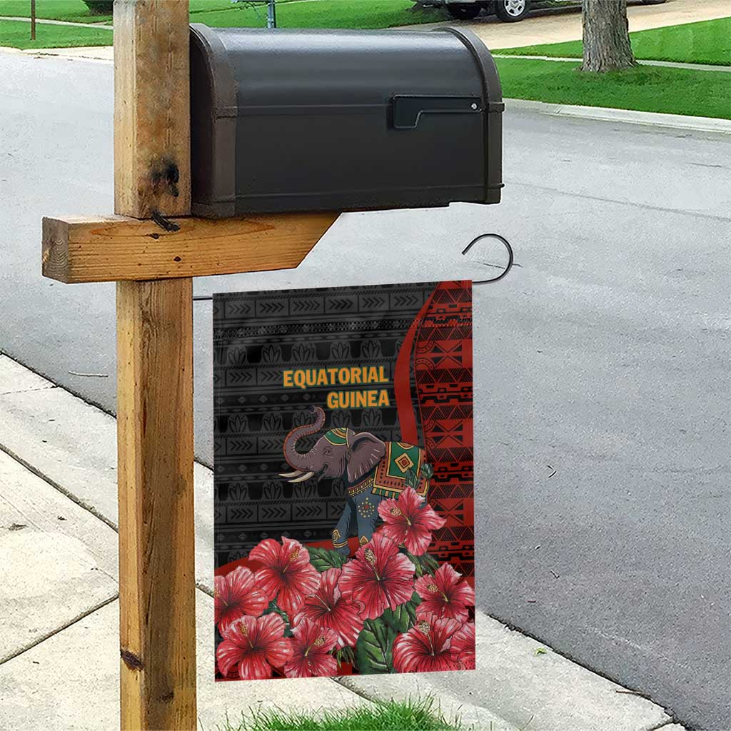 Equatorial Guinea Elephant Garden Flag with Hibiscus Flowers and Tribal Patterns