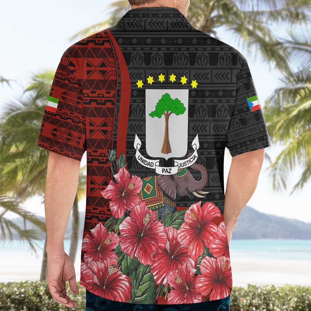 Equatorial Guinea Elephant Hawaiian Shirt with Hibiscus Flowers and Tribal Patterns