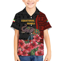 Equatorial Guinea Elephant Hawaiian Shirt with Hibiscus Flowers and Tribal Patterns