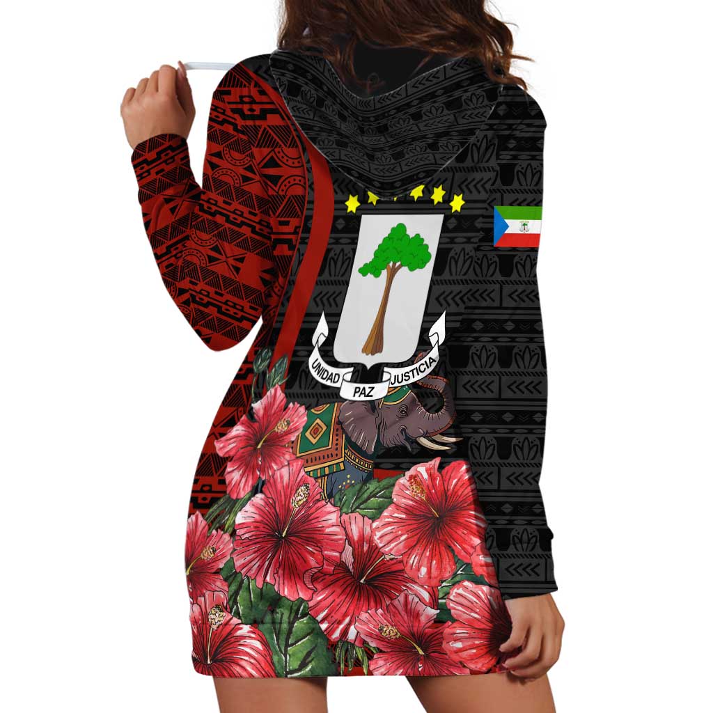 Equatorial Guinea Elephant Hoodie Dress with Hibiscus Flowers and Tribal Patterns