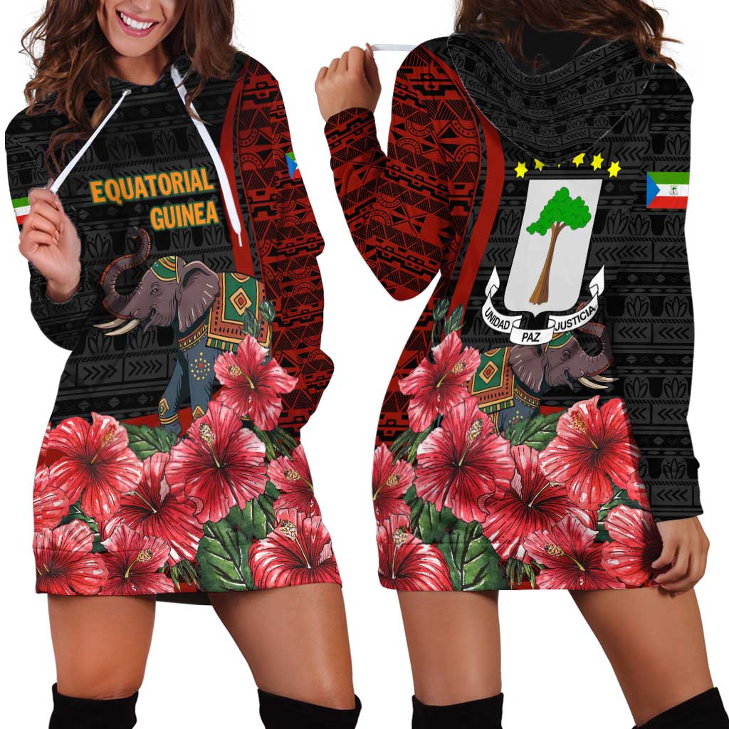 Equatorial Guinea Elephant Hoodie Dress with Hibiscus Flowers and Tribal Patterns