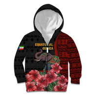 Equatorial Guinea Elephant Kid Hoodie with Hibiscus Flowers and Tribal Patterns