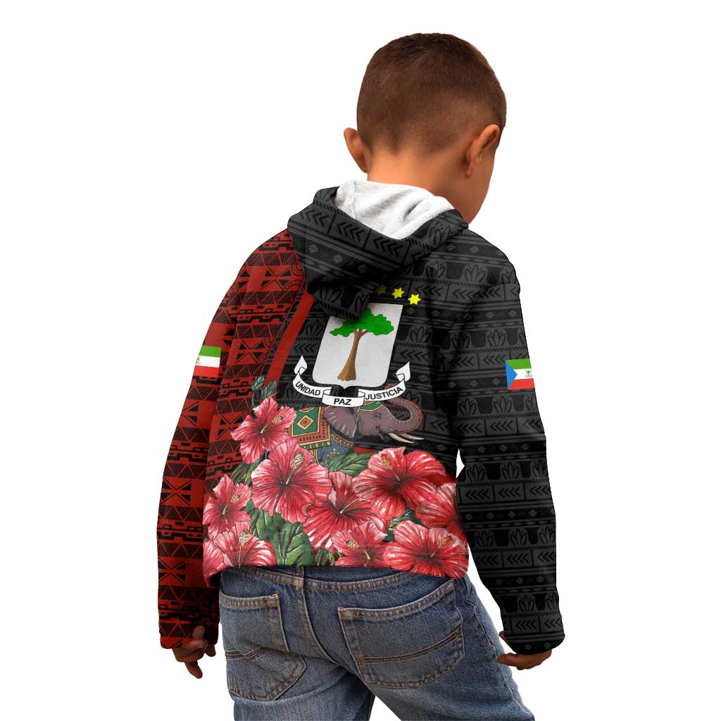 Equatorial Guinea Elephant Kid Hoodie with Hibiscus Flowers and Tribal Patterns