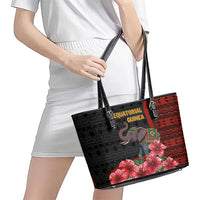 Equatorial Guinea Elephant Leather Tote Bag with Hibiscus Flowers and Tribal Patterns