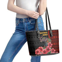 Equatorial Guinea Elephant Leather Tote Bag with Hibiscus Flowers and Tribal Patterns
