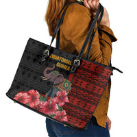 Equatorial Guinea Elephant Leather Tote Bag with Hibiscus Flowers and Tribal Patterns