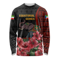 Equatorial Guinea Elephant Long Sleeve Shirt with Hibiscus Flowers and Tribal Patterns